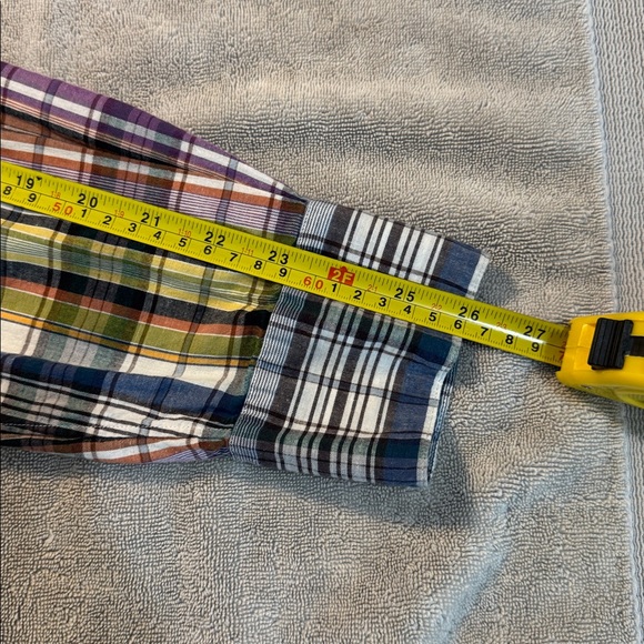 Vince Men’s Cotton Linen Plaid Button Front Shirt Purple Green Size XL READ - Picture 4 of 14